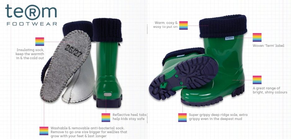 Roll Top Wellie with Removable Sock, School Shoes